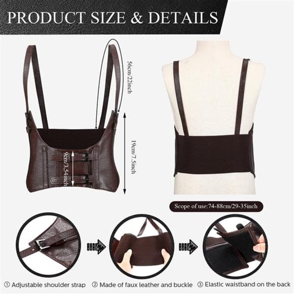 2 Pieces Women Fashion Faux Leather Corsets Waist Belt main image 7